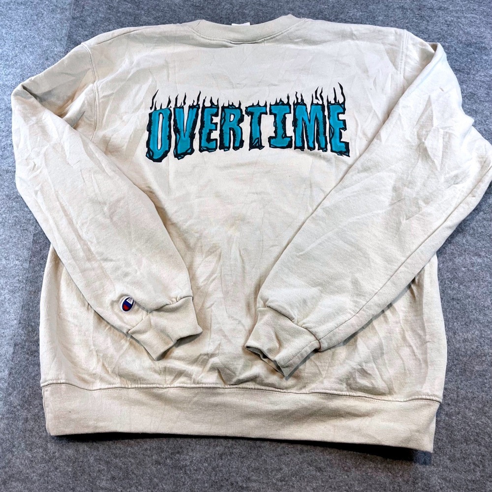 Champion Men Overtime Sweatshirt Tan Graphic Streetwear Fleece M Crewneck‎